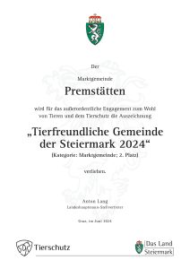 Urkunden Tierschutzpreis 2024 Premstaetten